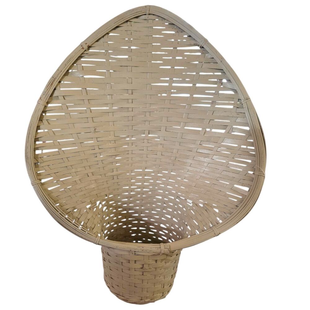 Vintage Spade Fan Back Rattan Wicker Basket Hanging Planter MCM Decor